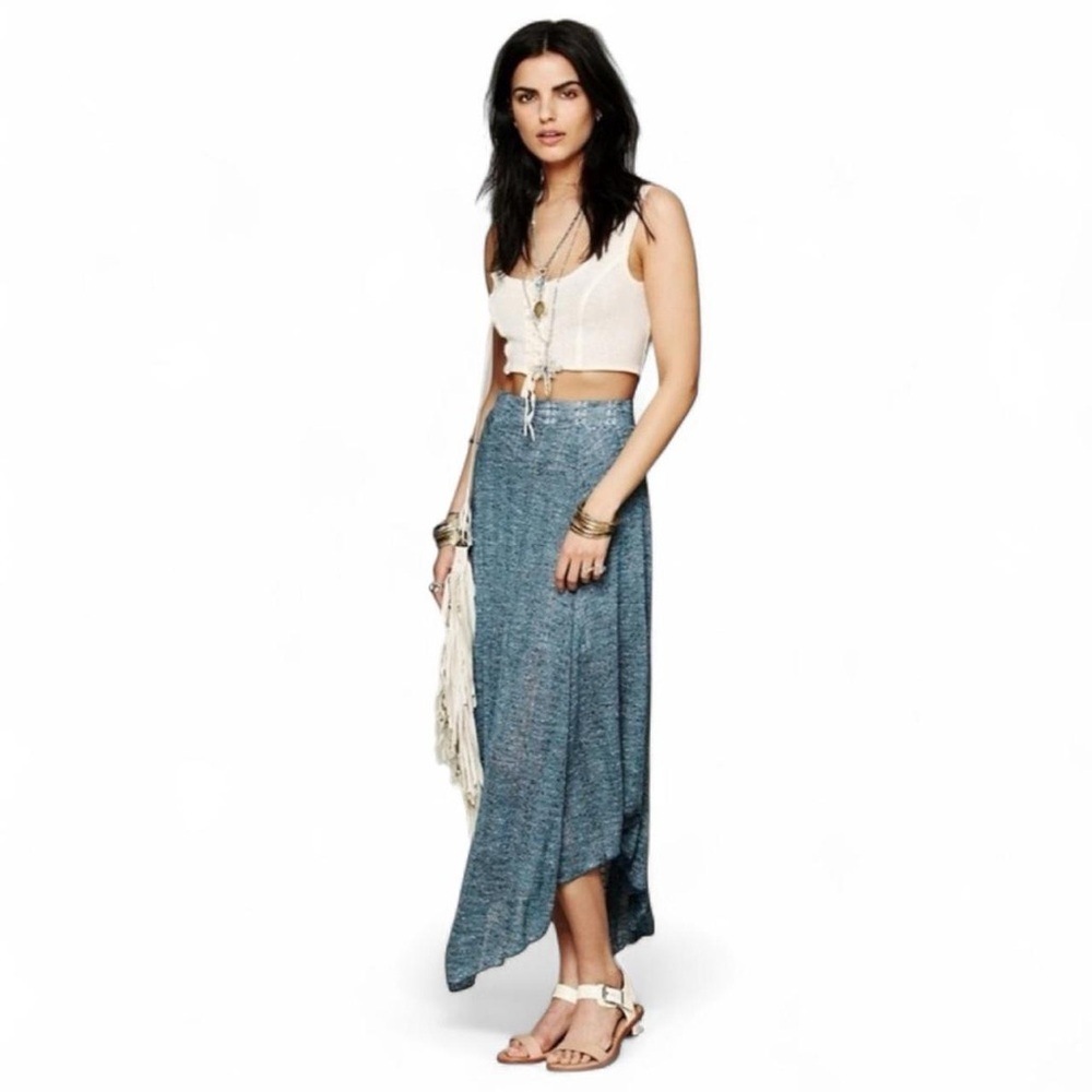 Free People FP Beach starry eye maxi skirt Aqua Marled XS EUC 2016
